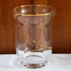 Pier 1 Swirline Blown Glass Gold Dot Swirl Vase 9 1/2” retired